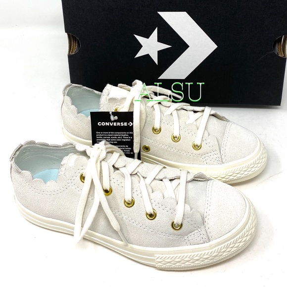 Converse Shoes Kids Ctas Low Top Suede Egret White Cream Canvas Size 363697C - Picture 7 of 9